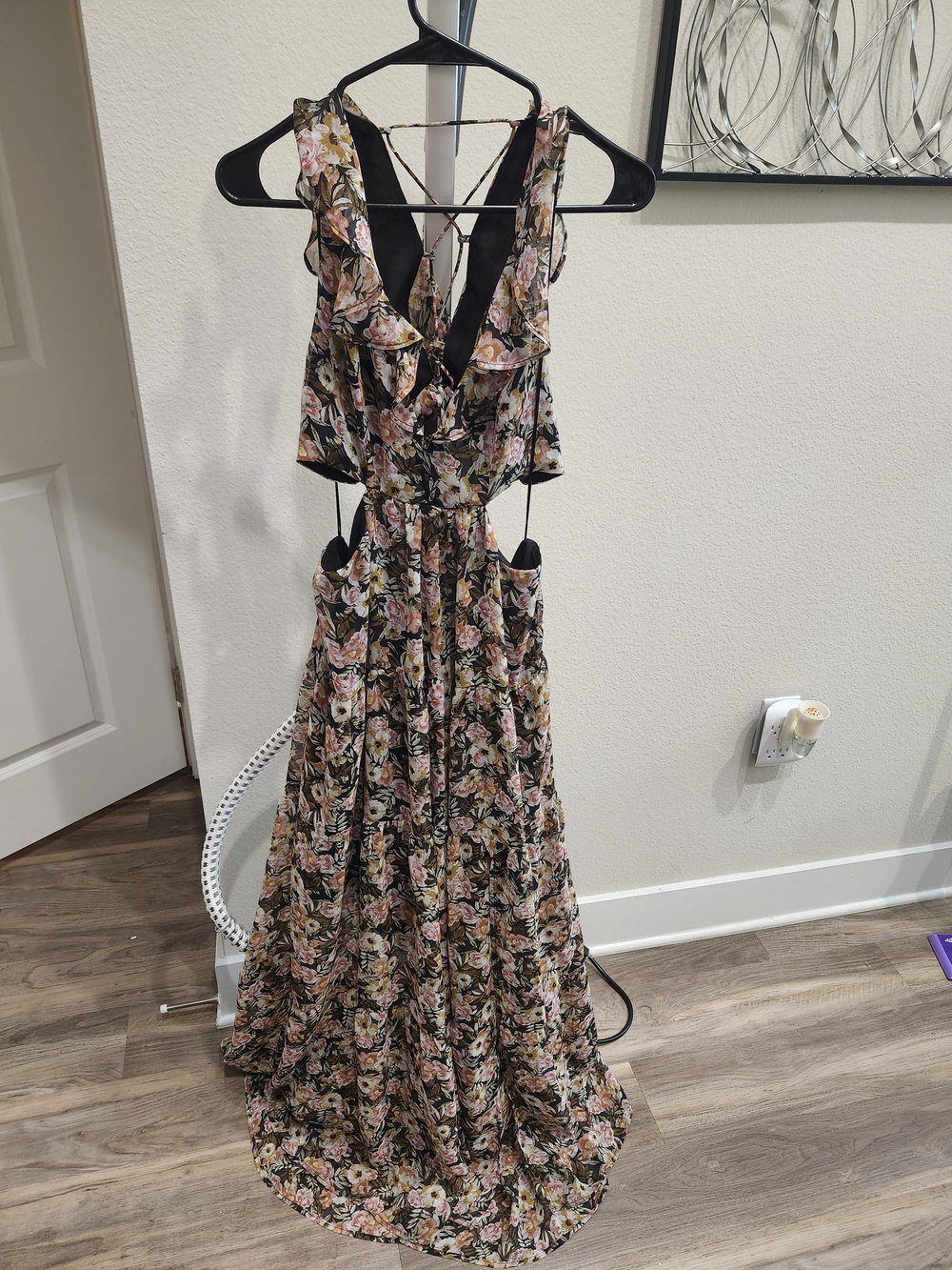 Astr Floral Maxi Dress in Black with Pink & Green Print - Picture 3 of 8
